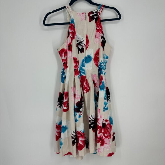 Guess Floral Fit & Flare Dress 2 Full Pleated Skirt Sleeveless Cocktail Red - Picture 3 of 9